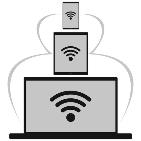 Laptop tablet and phone.  On a blue backgroundのイラスト素材