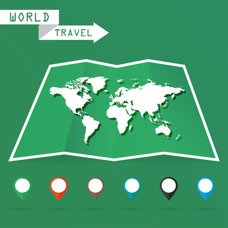 White map of the world  with shadow on a green backgroundのイラスト素材