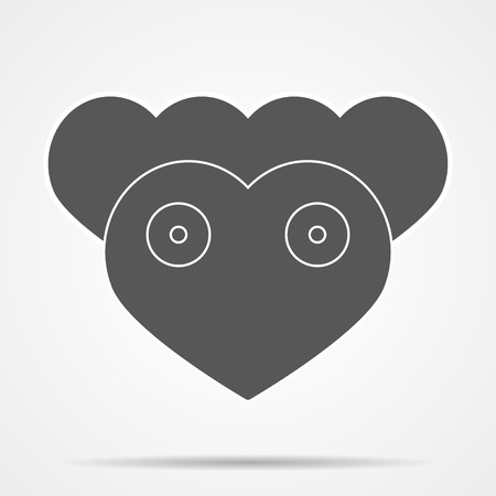 Three hearts in the form of a small deer.  Heart with shadow on a gray background. Deer with shadow on a gray backgroundのイラスト素材