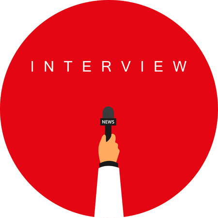 Hand with microphone.  The inscription in the circle of interviewのイラスト素材