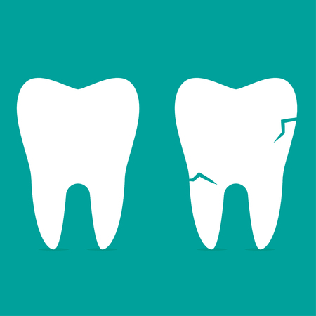 Set of two teeth on turquoise background  with shadowのイラスト素材