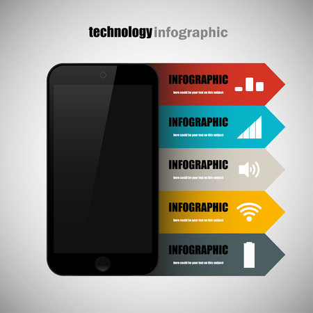 Modern design creative infographic with mobile phone.  Business Infographics flat style. Smartphone iconのイラスト素材