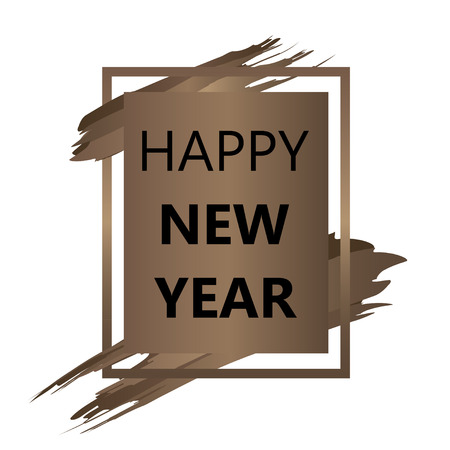 Gold background frame with brushes.  Gold banner on a white background with text happy new yearのイラスト素材