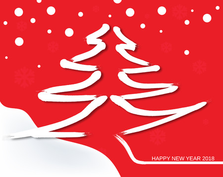 Happy New Year 2018, with a Christmas tree and snowflakesのイラスト素材
