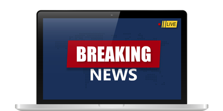 Breaking news background, world TV news banner design in laptopのイラスト素材