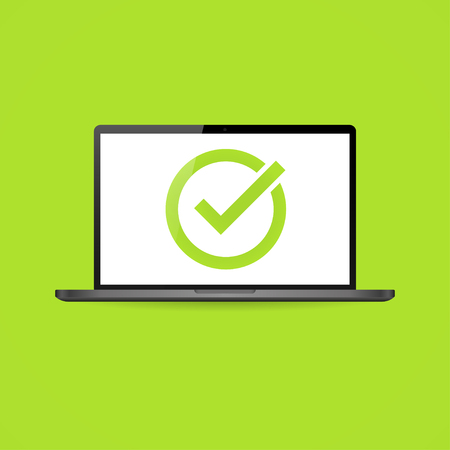 Realistic laptop with check mark in screenのイラスト素材