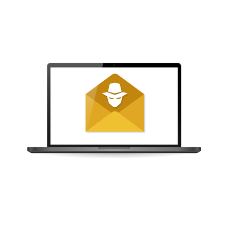 Computer laptop virus fraud or spam notification. Malware concept, spam data, fraud internet errorのイラスト素材
