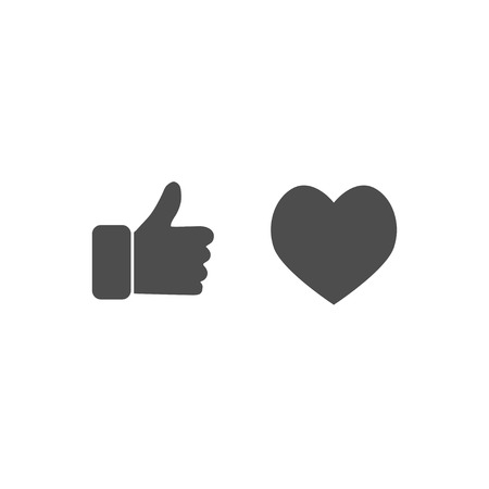 Thumb up and heart icons in flat styleのイラスト素材