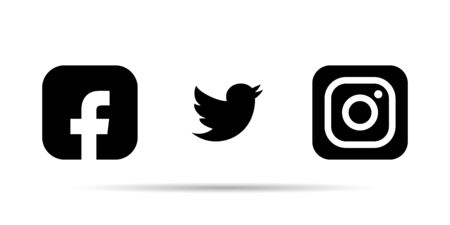 Facebook, instagram, twitter - Collection of popular social media logos in black and white style. Editorial vector. Kyiv, Ukraine - November 26, 2019のeditorial素材