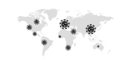 Coronavirus on on the world map , Europe, USA, Africa, Australia and in many other countriesのイラスト素材