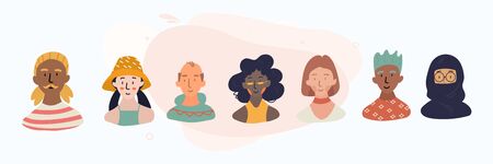 Group of people with different nationalities. Africans, Chinese, Europeans, Arabs, Muslims