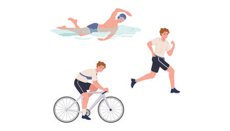 Young athlete is swimming, running and cyclingのイラスト素材