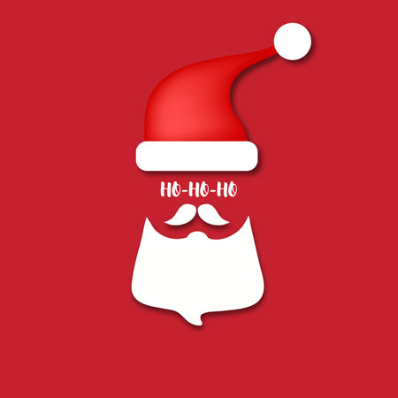 Beard Santa with red background. Merry Christmas Ho-Ho-Ho banner. Vector illustrationのイラスト素材