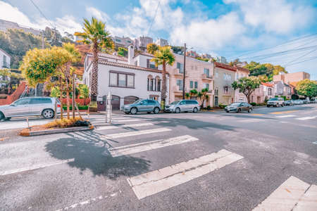 SAN FRANCISCO, CA - October 22, 2021, one of the many streets in the Sunset area, in bright sunny...