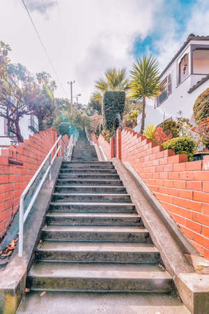 SAN FRANCISCO, CA - October 22, 2021, one of the many high stairs in hilly san francisco, photograph...