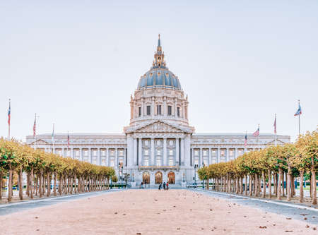 Sunset view of San Francisco City Hall, San Francisco, California, United States of America. Photo processed, in pastel colorsの写真素材