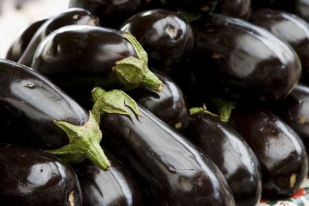 Beautiful Organic Purple Eggplants at Farmers Marketの写真素材