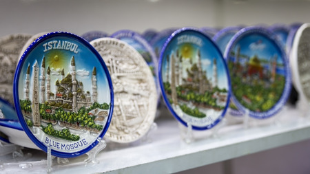 Plate with blue mosque istanbul souvenirの写真素材