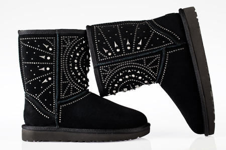 UGG Women's Fiore Deco Studs Suede Boots black isolated on whiteの写真素材