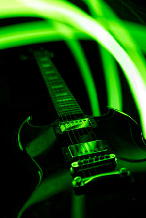 Elctric guitar green lightpaintingの写真素材