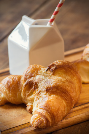 A  Fresh hot croissant and milkの写真素材