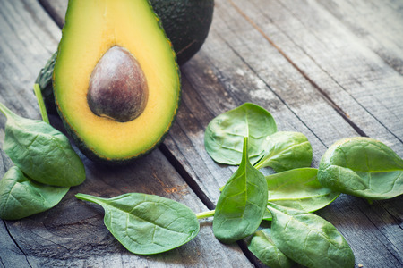 fresh  avocado and baby spinachの写真素材