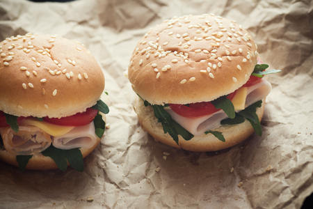 Sandwiches on the wooden tableの写真素材