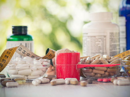 Nutritional supplements in capsules and tablets.の写真素材
