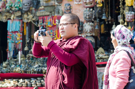 Buddhist monk have fun between traditional celebration, Pashupatinath Templeのeditorial素材
