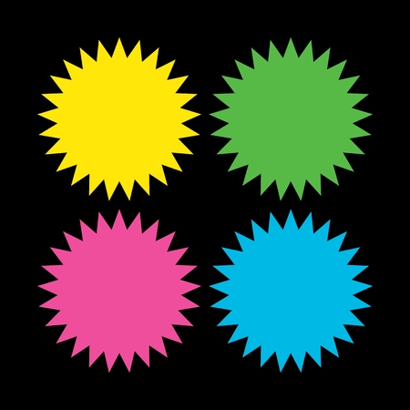A collection of different colors starburst. Vintage style labels.のイラスト素材