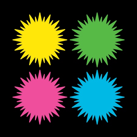 A collection of different colors starburst. Vintage style labels.のイラスト素材