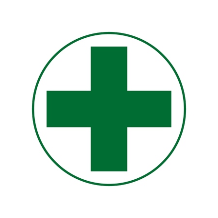First aid. Green medical cross vector icon. Medicinal and Pharmacy sign. Cannabis symbol.のイラスト素材