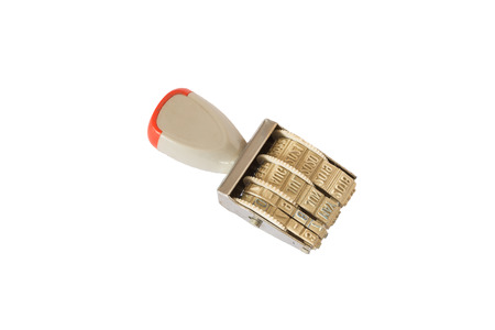 Date months years stamper on a white backgroundの写真素材