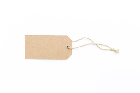 label with thread on white background.の写真素材