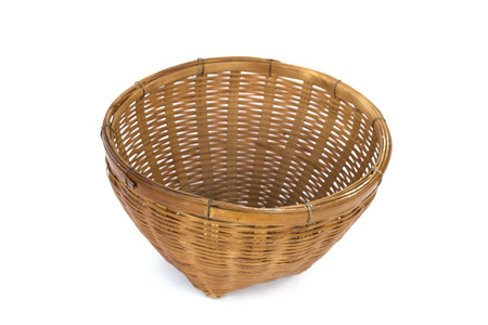 Bamboo basket isolated on white background.の写真素材