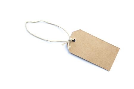 Blank brown cardboard price tag or label  isolated on white background.の写真素材