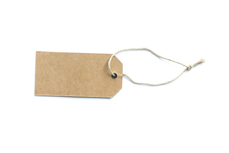 Blank price tag or label with thread isolated on white background.の写真素材