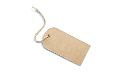 Blank brown price tag solated on white background.の写真素材