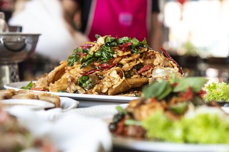 Food in a Thai restaurant Made from meat and vegetables on a trayの写真素材