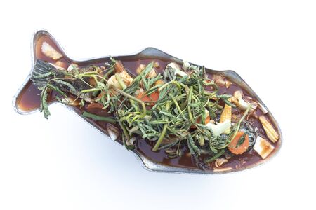 Food in a Thai restaurant Made from meat and vegetables on a white backgroundの写真素材
