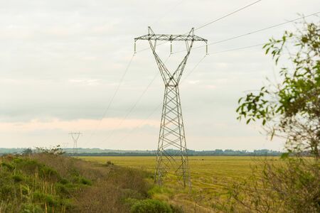 Electric power transmission tower. Brazil. Electricity distribution infrastructure. Compressors Distribution Technologyの写真素材