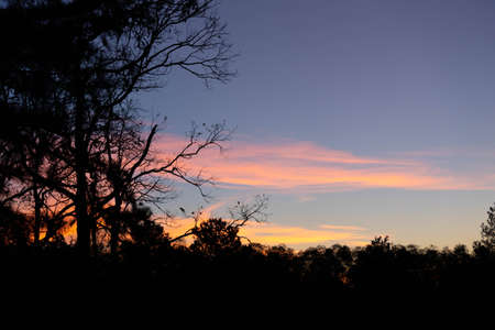 Late afternoon landscape in Cerro chapadÃ£o, Jaguari, Brazil. The colors and shadows of twilight in the countryside at the end of the day.の写真素材