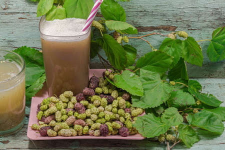 Blackberry juice (Morus alba). Detox and refreshing drink. Natural and wild food. Blackberry juice...