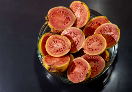 Guava fruits (Psidium guajava). Guava is the fruit of guava, a tree of the species Psidium guajava, of the Myrtaceae family, originally from tropical America. It occurs mainly in Brazil and the Antillesの写真素材