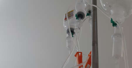 Support for serum. Hospital equipment. Support with pulleys and handles on casters. Hospital network...