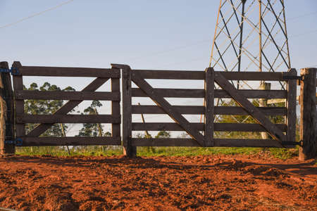 Rural area landscape. Farms area. Border of Brazil and Uruguay. Pampa biome fields. Typical nature of the Rio Grande do Sul State campaign region.の写真素材