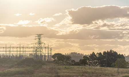 Rural landscape. Evening. Brazil's pampa biome region bordering Uruguay. Rain clouds of the...