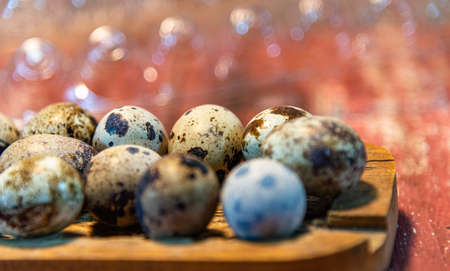 Fresh bird eggs. Fresh quail eggs. organic products. Egg-Vegetarian Diet. Culinary delicacy. aphrodisiac action food. Salad ingredient and side dishes.の写真素材