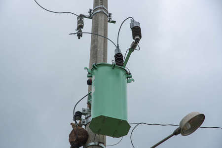 Public streetlights. Lighting infrastructure on public roads. Technology and infrastructure of electrical networks.の写真素材