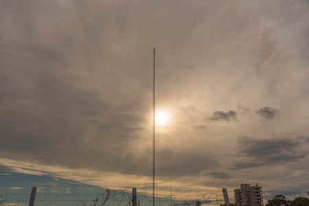 Transmission Tower of Modulated Frequency radio waves - FM. Communication infrastructure. Data...
